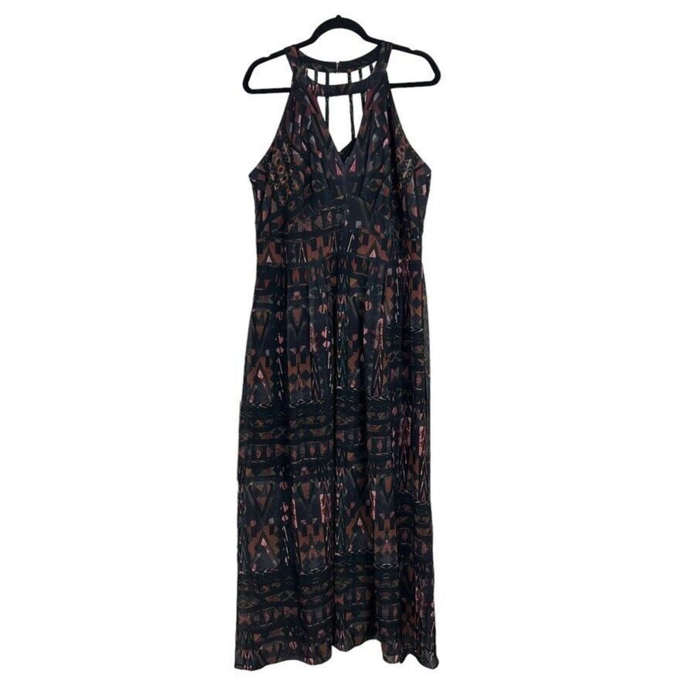 City Chic NWT Black Brown Boho Geometric Halter Dress Size M